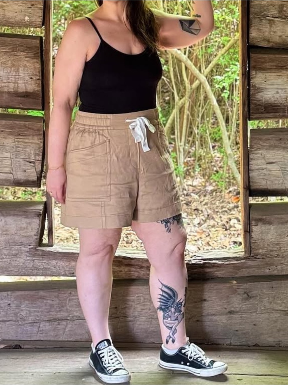 LINEN BLEND TAN BERMUDA SHORTS - ANTHROPOLOGIE (MAEVE) SIZE LARGE